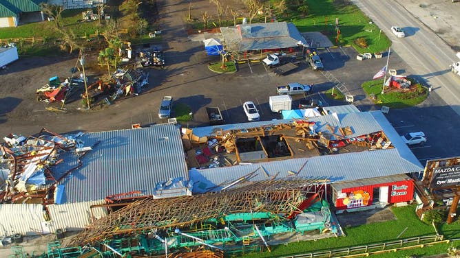 Storm conditions during Hurricane Milton slammed the greenhouses at Brad’s Bedding Plants, toppling them over.