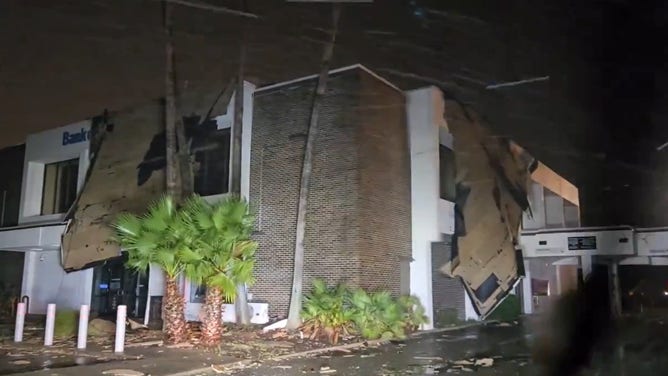 Roof ripped off the Bank Of America building in Bradenton, Florida