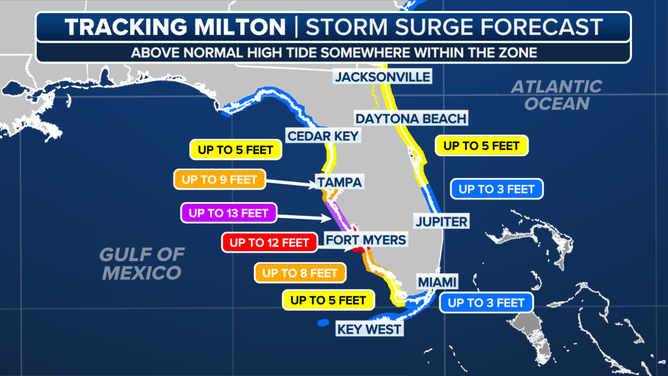 The latest storm surge forecast for Hurricane Milton.