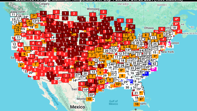 October temperature rankings across U.S.