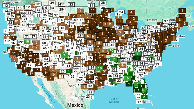 October precipitation rankings across U.S.