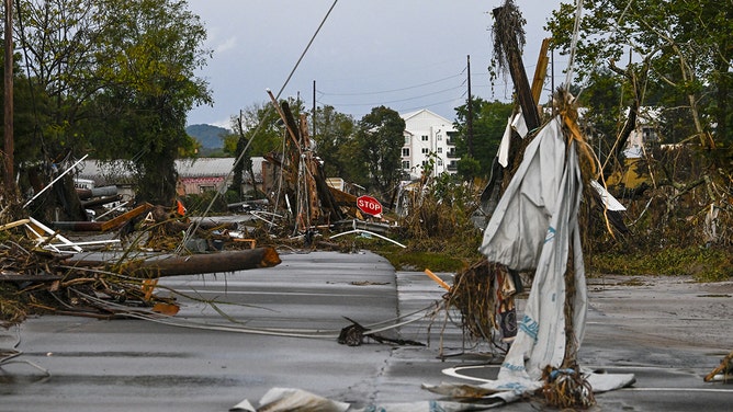 A view of the damaged area at Asheville along with the western part of North-Carolina is devastated by the heavy rains and flooding after Hurricane Helene in Asheville, United States on September 30, 2024.