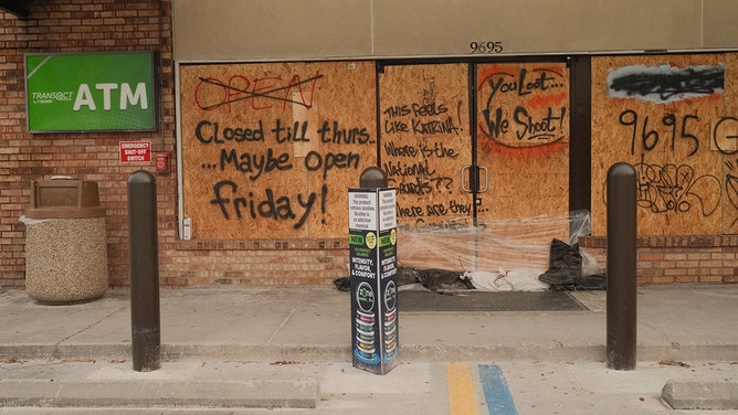 A boarded up shop ahead of Hurricane Milton's expected landfall in Treasure Island, Florida, US, on Monday, Oct. 7, 2024.