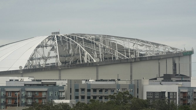 The dome of Tropicana Field ripped open due to Hurricane Milton in St. Petersburg, Florida on October 10, 2024.