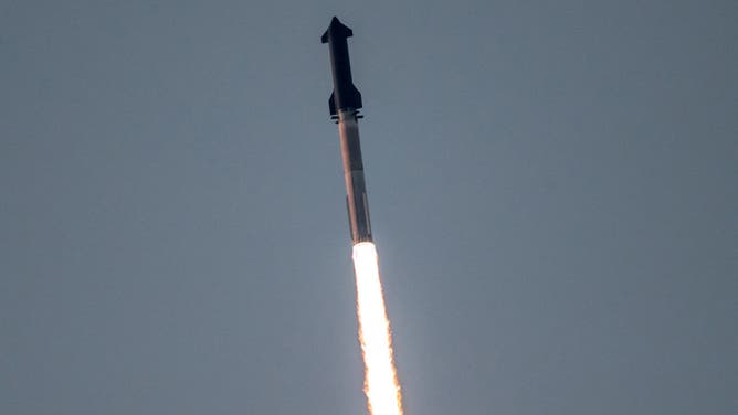 The SpaceX Starship lifts off from Starbase near Boca Chica, Texas, on October 13, 2024, for the Starship Flight 5 test. SpaceX successfully "caught" the first-stage booster of its Starship megarocket Sunday as it returned to the launch pad after a test flight, a world first in the company's quest for rapid reusability. (Photo by SERGIO FLORES / AFP)