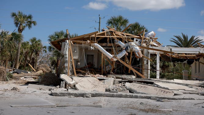 MANASOTA KEY, FLORIDA - OCTOBER 12: A home along the Gulf of Mexico is seen after it was destroyed when Hurricane Milton passed through the area on October 12, 2024, in Manasota Key, Florida. People continue recovering following the storm that made landfall as a Category 3 hurricane in the Siesta Key area of Florida, causing damage and flooding throughout Central Florida. (Photo by Joe Raedle/Getty Images)