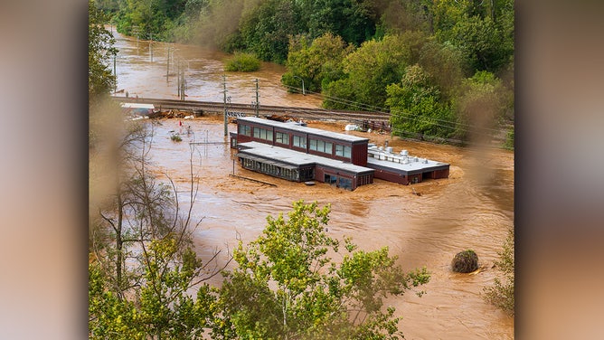 Aftermath of Hurricane Helene flooding in Asheville, North Carolina.