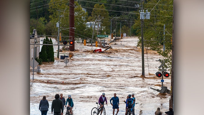 Aftermath from Hurricane Helene flooding in Asheville, North Carolina.