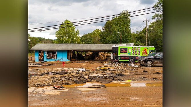 Aftermath of Hurricane Helene flooding in Asheville, North Carolina.