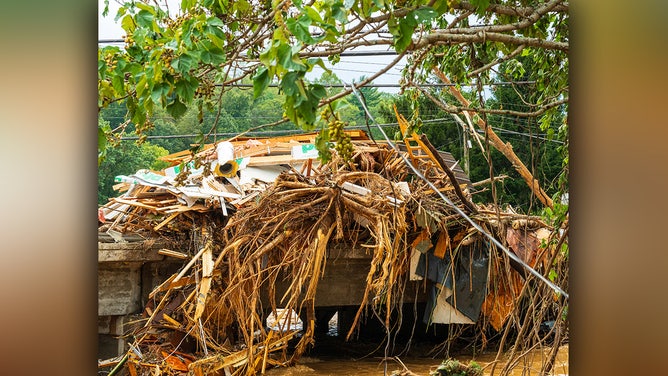 Aftermath from Hurricane Helene flooding in Asheville, North Carolina.