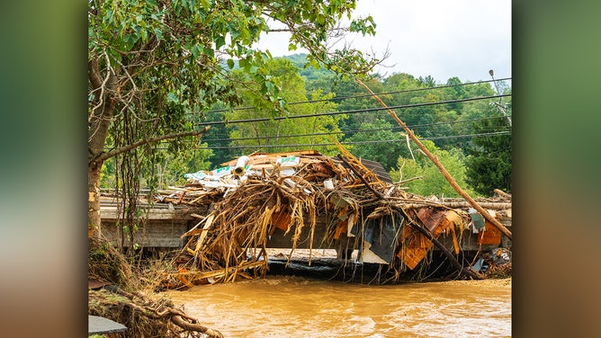 Aftermath from Hurricane Helene flooding in Asheville, North Carolina.