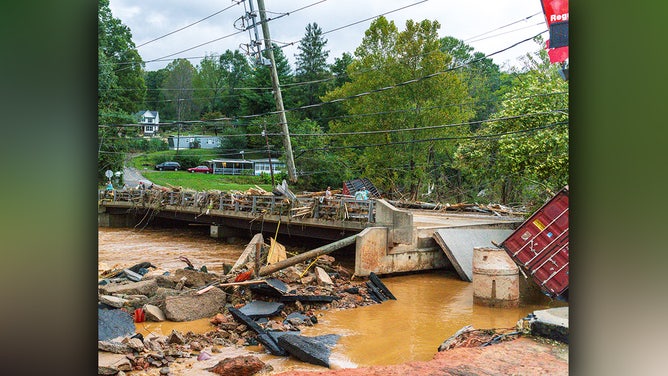 Aftermath of flooding from Hurricane Helene in Asheville, North Carolina.