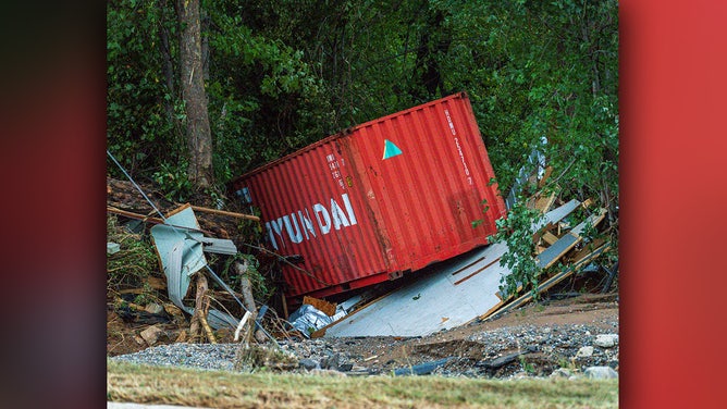 Aftermath of Hurricane Helene flooding in Asheville, North Carolina.