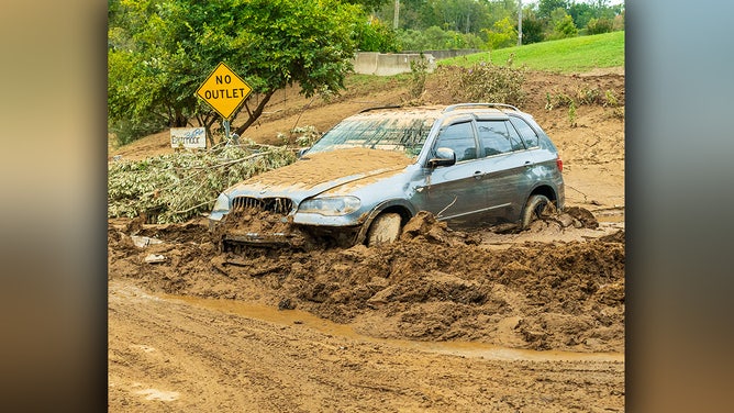 Aftermath of Hurricane Helene flooding in Asheville, North Carolina.