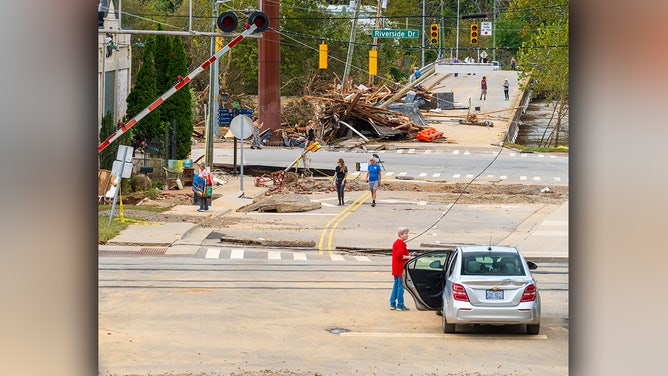 Aftermath from Hurricane Helene flooding in Asheville, North Carolina.