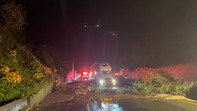 Debris from a landslide on Interstate 5 near Bellingham, Washington on Oct. 27, 2024.