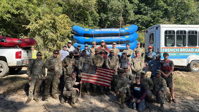 The Walnut Fire Department swift water rescue team and military members after Helene.