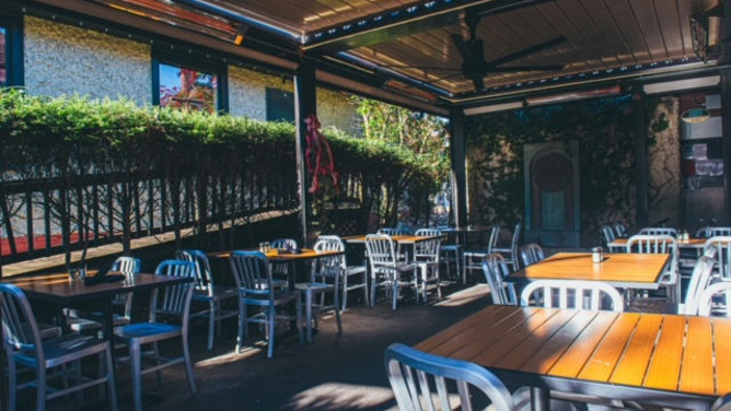 The Corner Kitchen restaurant in Asheville, North Carolina is seen in front of the damage caused by Hurricane Helene's flooding in western North Carolina.