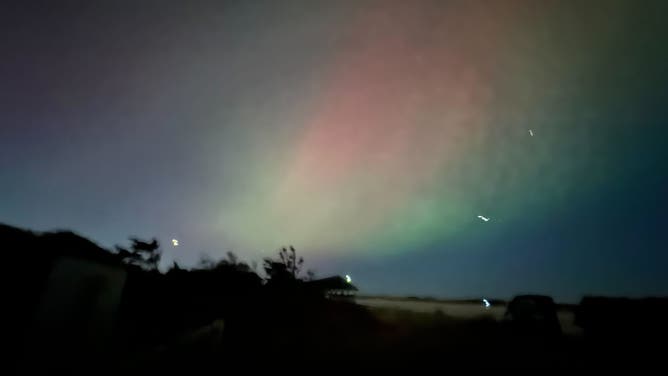 Aurora Borealis seen from Lindenhurst, New York, on October 10, 2024, during a severe geomagnetic storm.