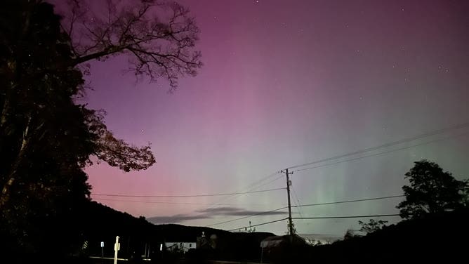 A view of the Northern Lights from Berkshire, New York, taken on October 10, 2024, during a severe geomagnetic storm (G4).