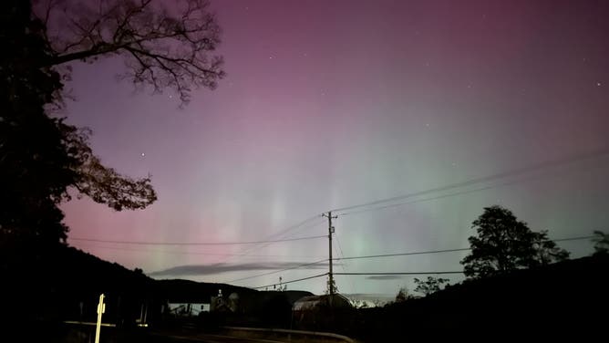 A view of the Northern Lights from Berkshire, New York, taken on October 10, 2024, during a severe geomagnetic storm (G4).