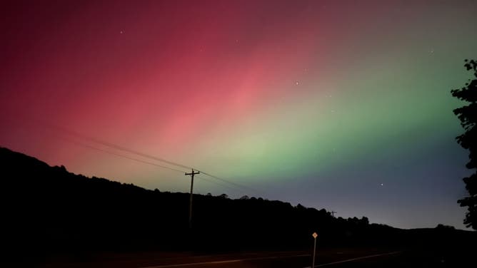 A view of the Northern Lights from Berkshire, New York, taken on October 10, 2024, during a severe geomagnetic storm (G4).