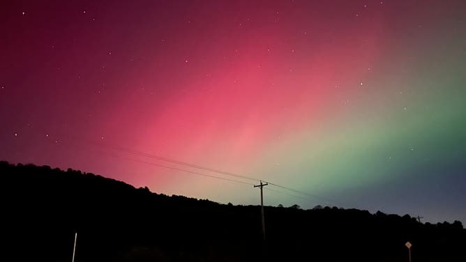 A view of the Northern Lights from Berkshire, New York, taken on October 10, 2024, during a severe geomagnetic storm (G4).