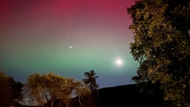 A view of the Northern Lights from Berkshire, New York, taken on October 10, 2024, during a severe geomagnetic storm (G4).