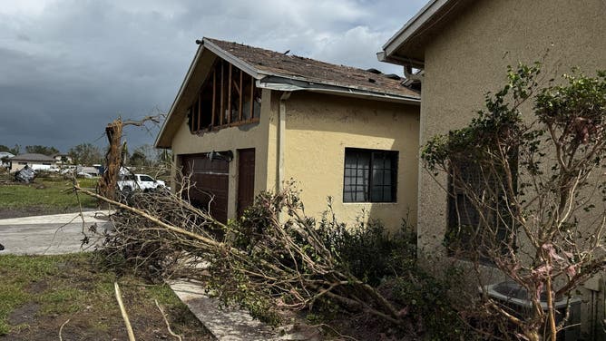 Damage from tornado in Wellington, Florida during Hurricane Milton