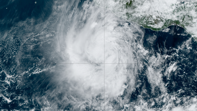 Satellite image of Tropical Storm Kristy in the Eastern Pacific Ocean on Monday, Oct. 21, 2024.