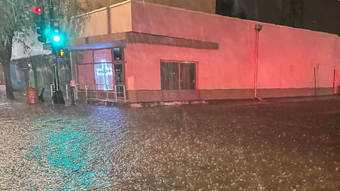 This image shows flooding in Roswell, New Mexico, on Saturday, October 19, 2024.