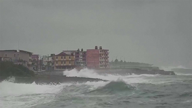 This image shows large waves from Hurricane Oscar in Cuba on Sunday, Oct. 20, 2024.