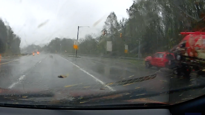 Mud splattered onto the windshield.