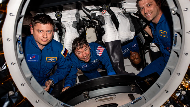 NASA’s SpaceX Crew-8 crew members pose for a photo inside SpaceX Dragon spacecraft. Photo credit: NASA