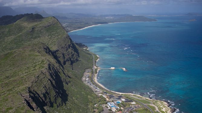 Aerial view of part of the North Shore of Hawaii.