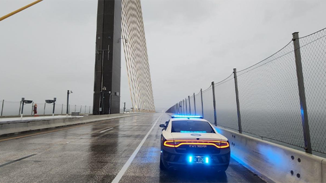 This photo shows the Sunshine Skyway Bridge in St. Petersburg, Florida, on Wednesday, Oct. 9, 2024.