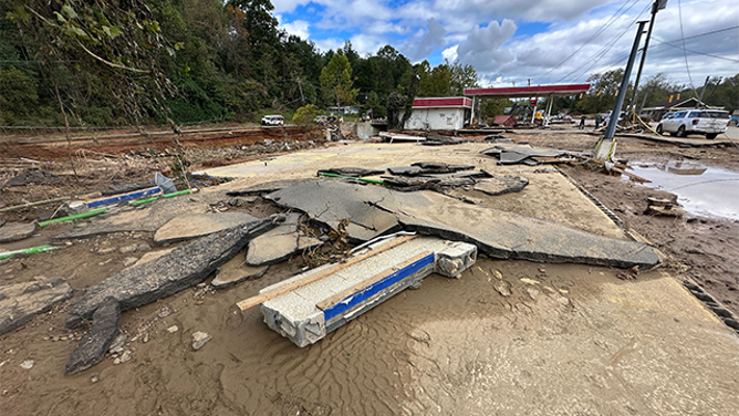 This photo captures some of the catastrophic destruction left behind in Swannanoa, North Carolina, after Hurricane Helene devastated the region. More than 130 people across six states, including in North Carolina, have been confirmed dead as of Tuesday, Oct. 1 2024.