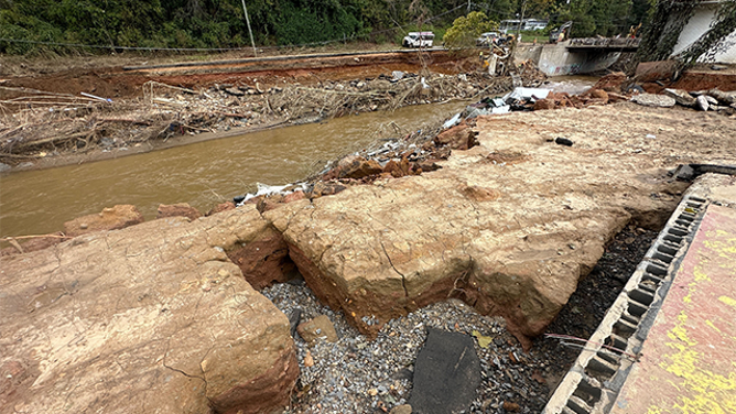 This photo captures some of the catastrophic destruction left behind in Swannanoa, North Carolina, after Hurricane Helene devastated the region. More than 130 people across six states, including in North Carolina, have been confirmed dead as of Tuesday, Oct. 1 2024.