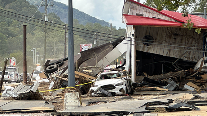 This photo captures some of the catastrophic destruction left behind in Swannanoa, North Carolina, after Hurricane Helene devastated the region. More than 130 people across six states, including in North Carolina, have been confirmed dead as of Tuesday, Oct. 1 2024.