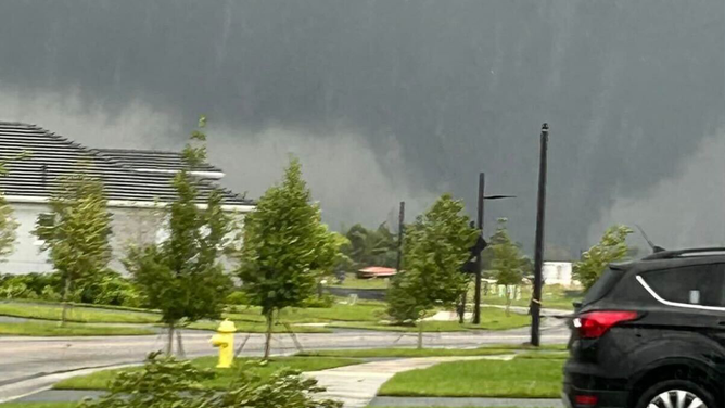 Possible tornado damage in West Palm, Florida, after Hurricane Milton's outer bands triggered a tornado outbreak on October 9, 2024.