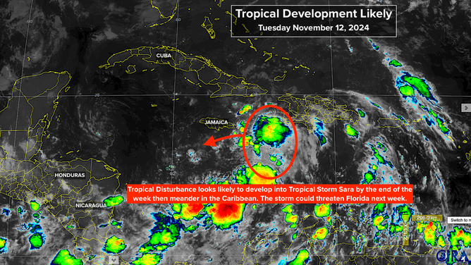 This satellite image provides a look at what could likely become Tropical Storm Sara in a few days.