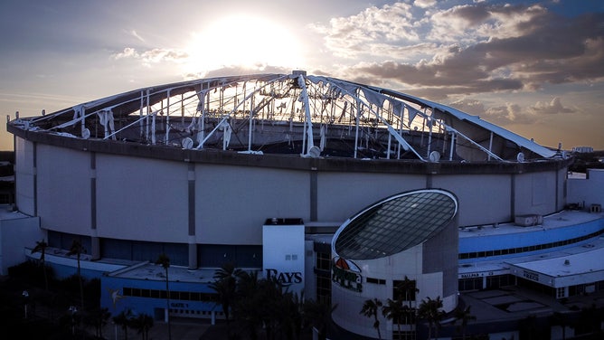 Photo of Tropicana Field after being severely damaged by Hurricane Milton in St. Petersburg, Fla. on October 16, 2024.