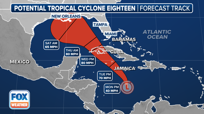 This graphic shows the forecast path for potential Tropical Cyclone Eighteen.