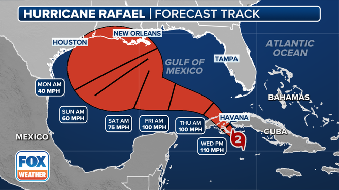 This graphic shows the forecast cone for Hurricane Rafael.