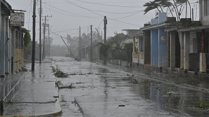 Heavy rain is pictured after the landfall of Hurricane Rafael in Pueblo Candelaria, Artemisa Province, 65 km west of Havana, on November 6, 2024. Hurricane Rafael knocked out power to all of Cuba on Wednesday as it made landfall on the island still reeling from a recent blackout and a previous major storm, the national power company said. (Photo by ADALBERTO ROQUE / AFP) (Photo by ADALBERTO ROQUE/AFP via Getty Images)