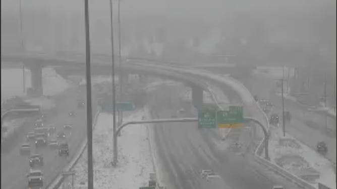 Snowfall along roadways.