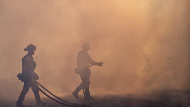 The Mountain Fire burns along S Mountain Road in Santa Paula, Thursday, Nov. 7, 2024.