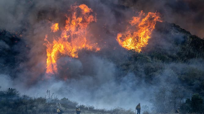 The Mountain Fire burns near South Mountain Road in Fillmore, CA., Thursday, November 7, 2024.