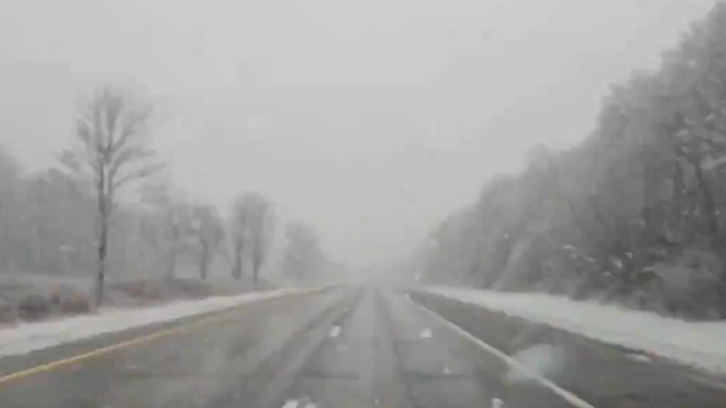 Heavy snow falling outside of Gouldsboro, PA.