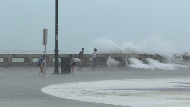 The waves and winds pick up in Key West, Florida from Hurricane Rafael on Nov. 6, 2024.